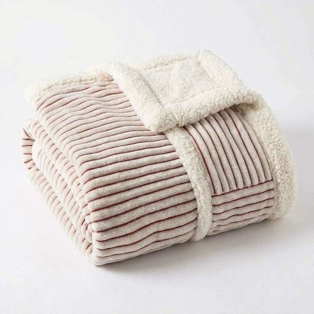 Striped Sherpa Throw Blanket, Soft Double-Sided Fleece — Blush Stripes