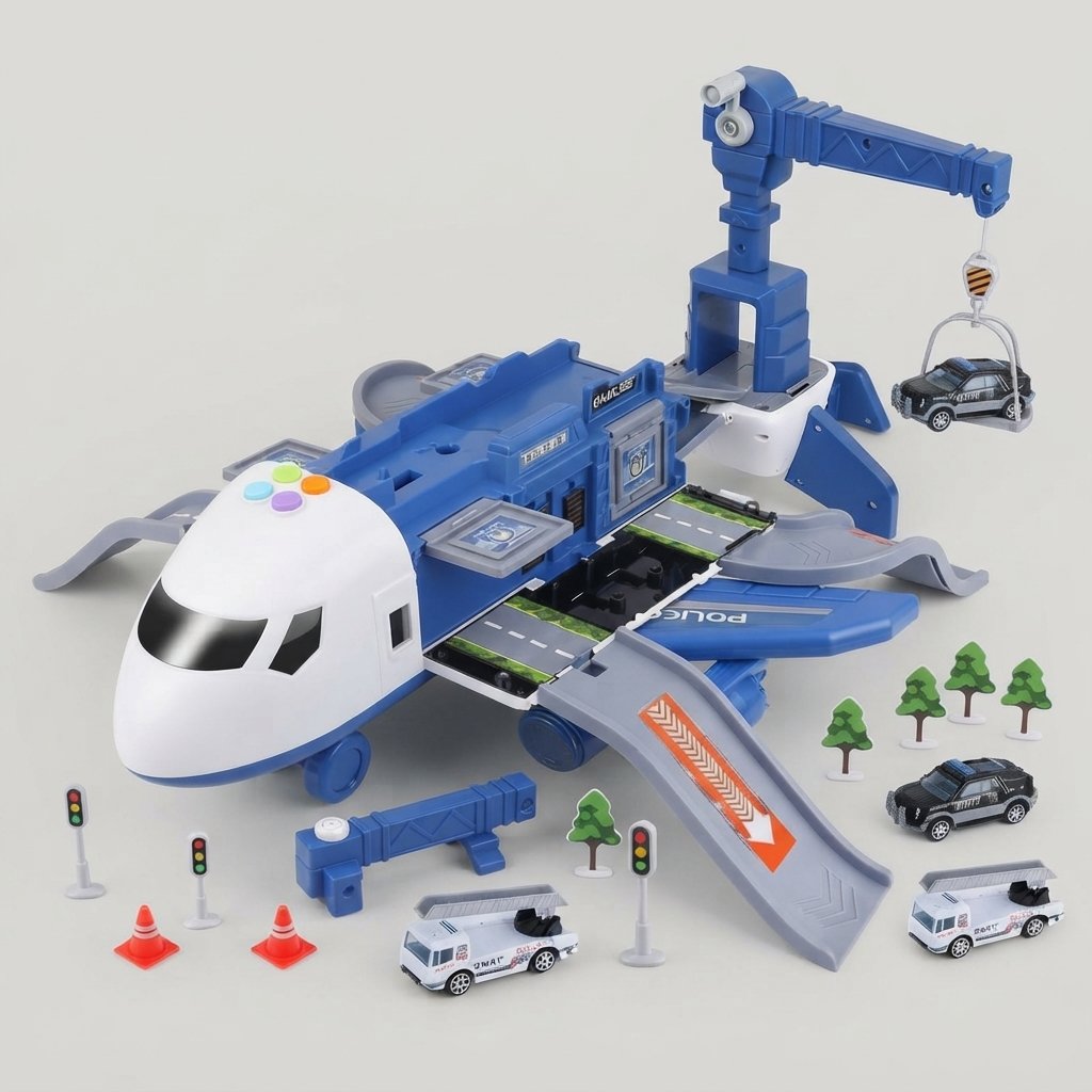 Toy Airplane Playset with Vehicles & Accessories — Blue