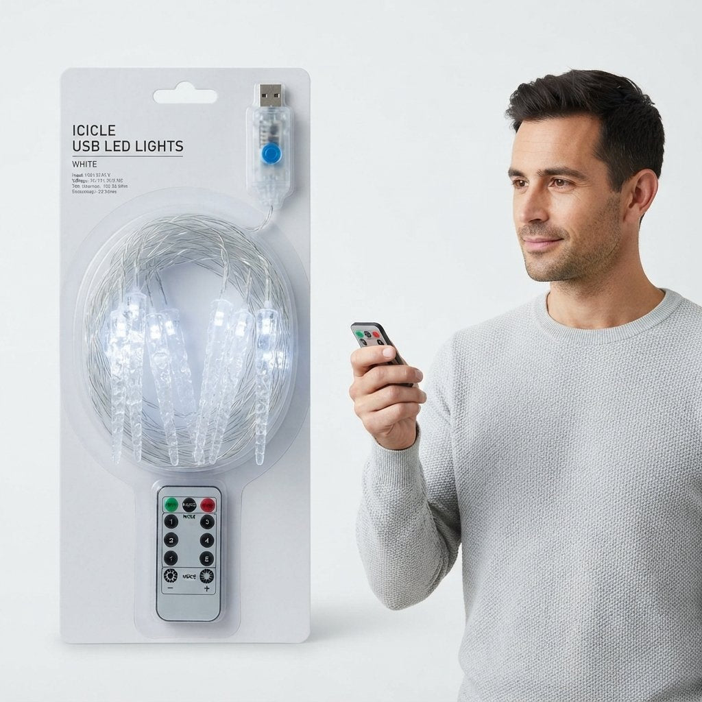 USB Icicle String Lights with Remote, 3.5 m & 7 m — White