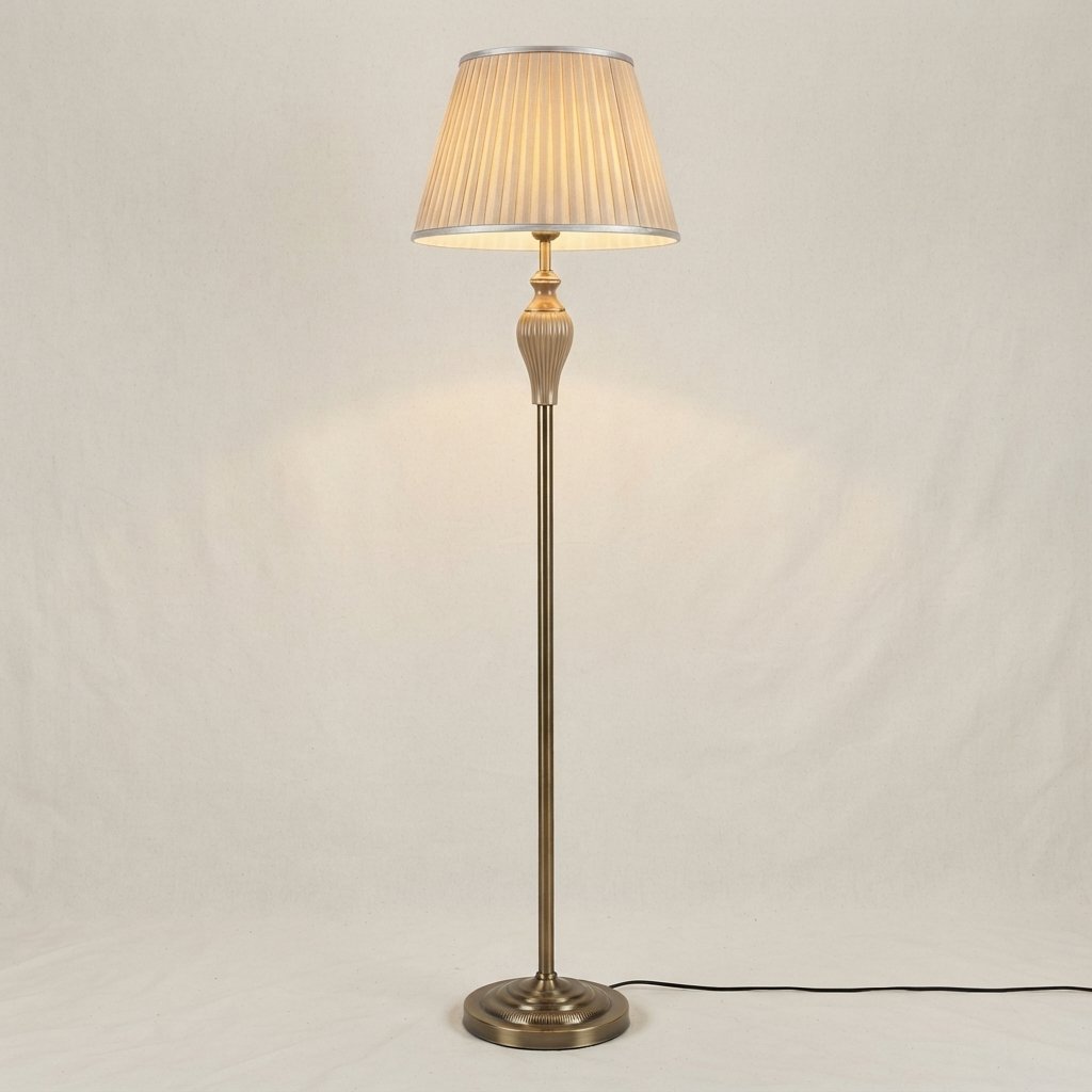 Velournis Vintage Floor Lamp with Pleated Fabric Shade — Beige