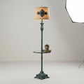Vintage Floor Lamp with Glass Shelf, Green Resin & Metal — A