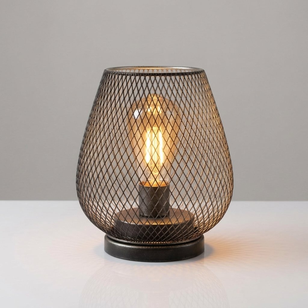 Wireless Metal Mesh LED Table Lamp, Warm Amber Glow — Ø 15.5cm x H 17cm (Ø 6.1" x H 6.7")