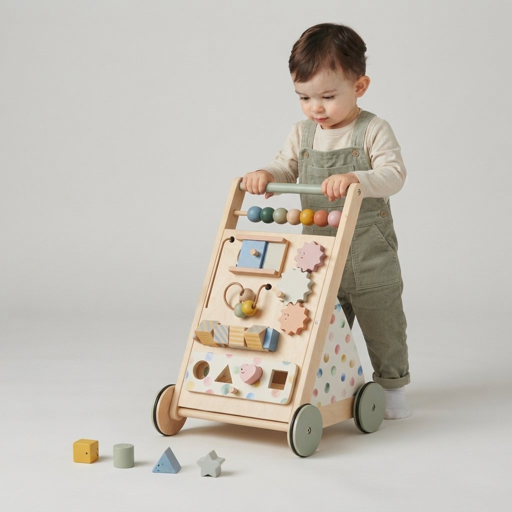 Wooden Baby Walker with Activity Board for Toddlers — Morandi Colour