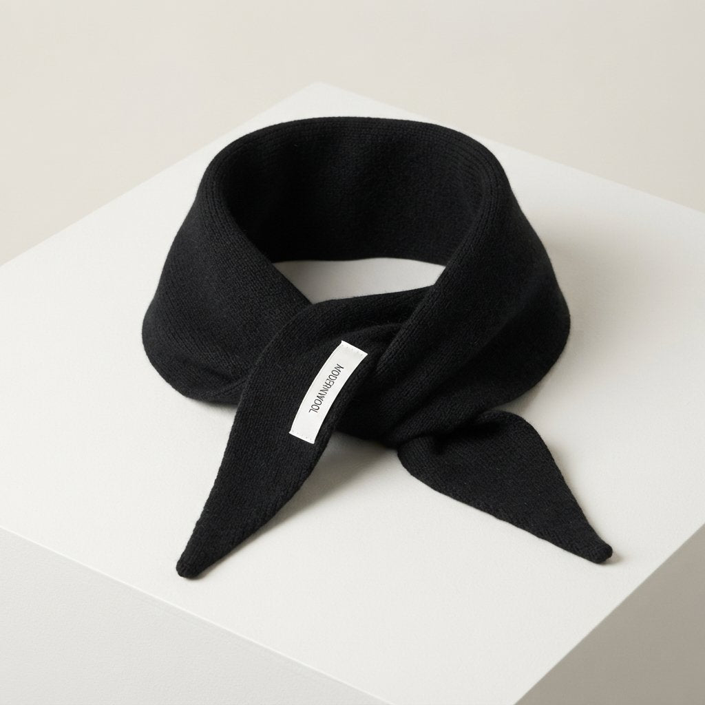 Wool Knit Triangular Scarf – Lightweight & Versatile — Black