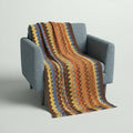Zigzag Knitted Throw Blanket with Tassels, Boho Style — Orange