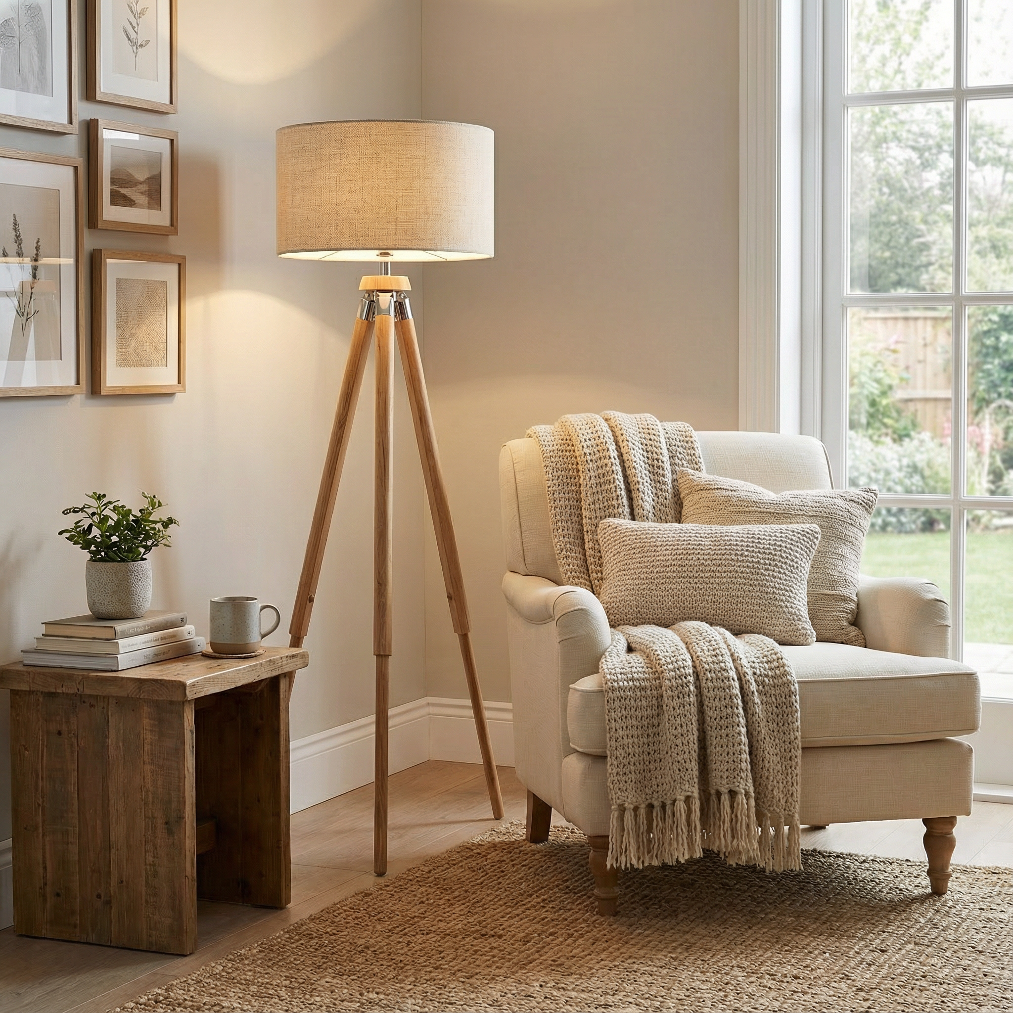 Modern Tripod Floor Lamp with Fabric Shade