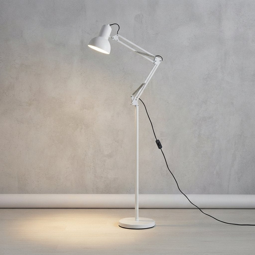 Adjustable Folding Floor Lamp with Articulated Arm — White