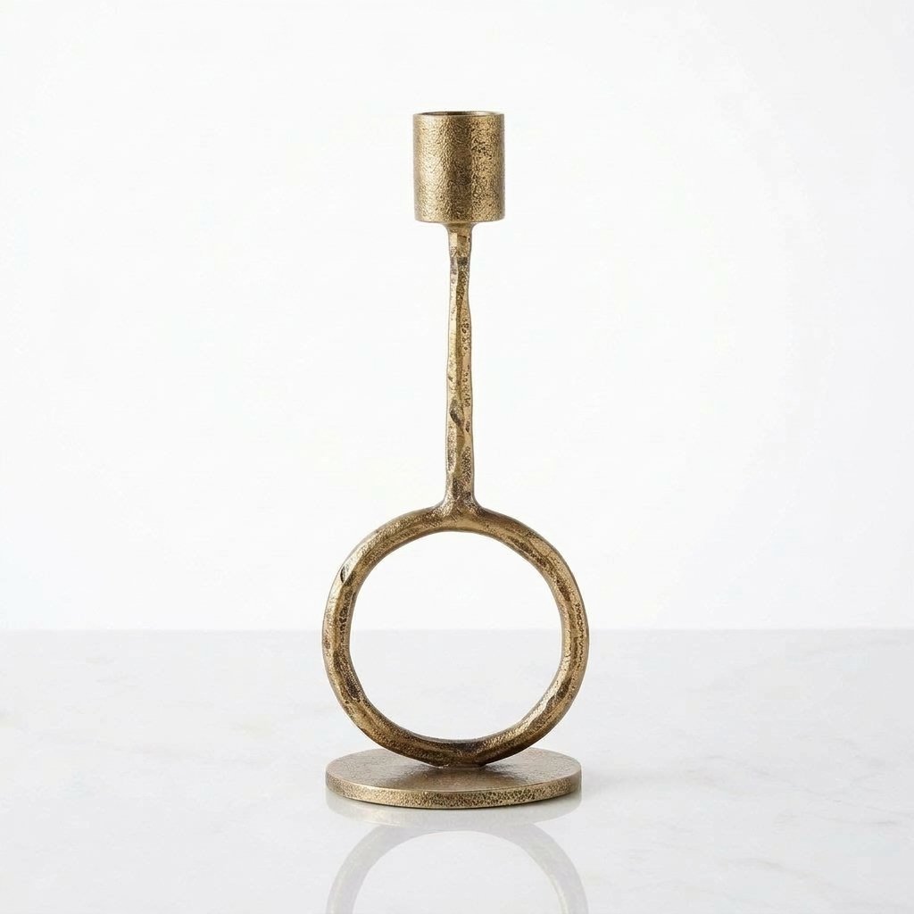 Antique Gold Ring Candle Holder – Sculptural Taper Stand — Large