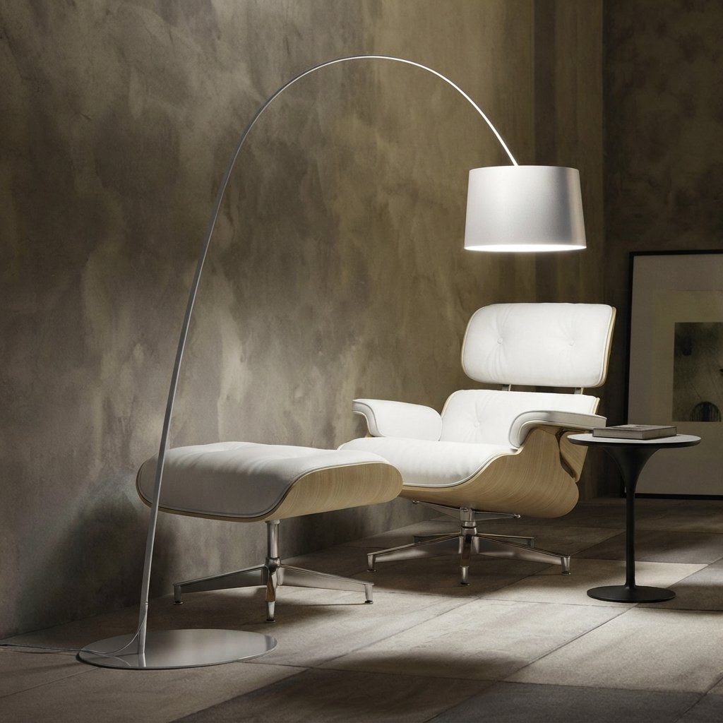 Arc Floor Lamp in Metal, Black, White, Red or Blue — White