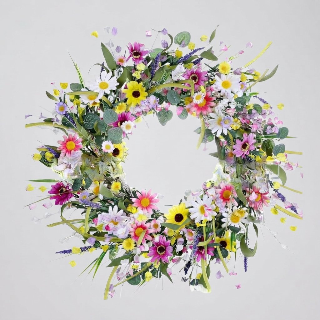 Artificial Wildflower Wreath for Door or Table, 45–55 cm — Style 2