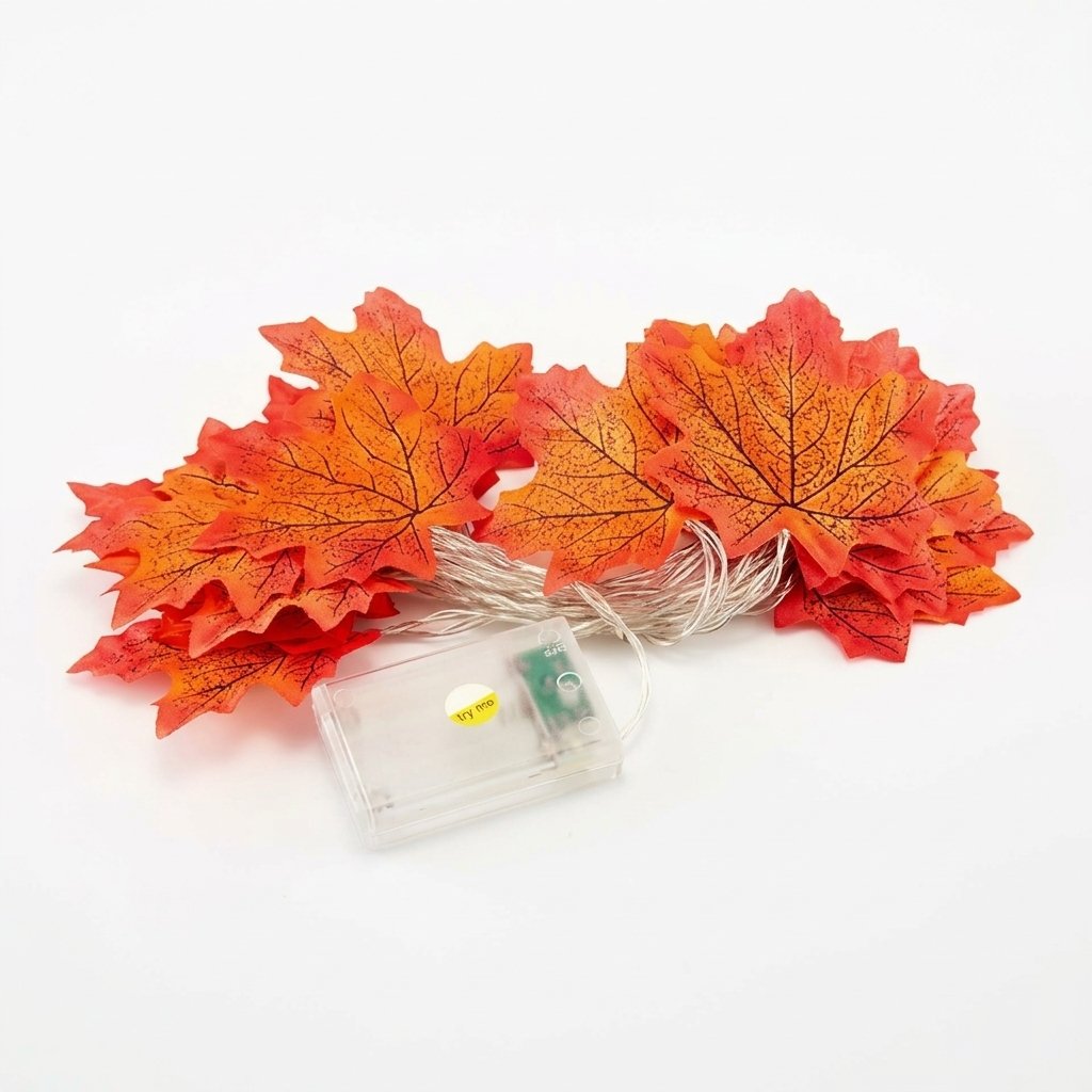 Autumn Maple Leaf LED String Lights Garland with Warm Amber Glow – Halloween, Thanksgiving and Fall Décor — Battery Box