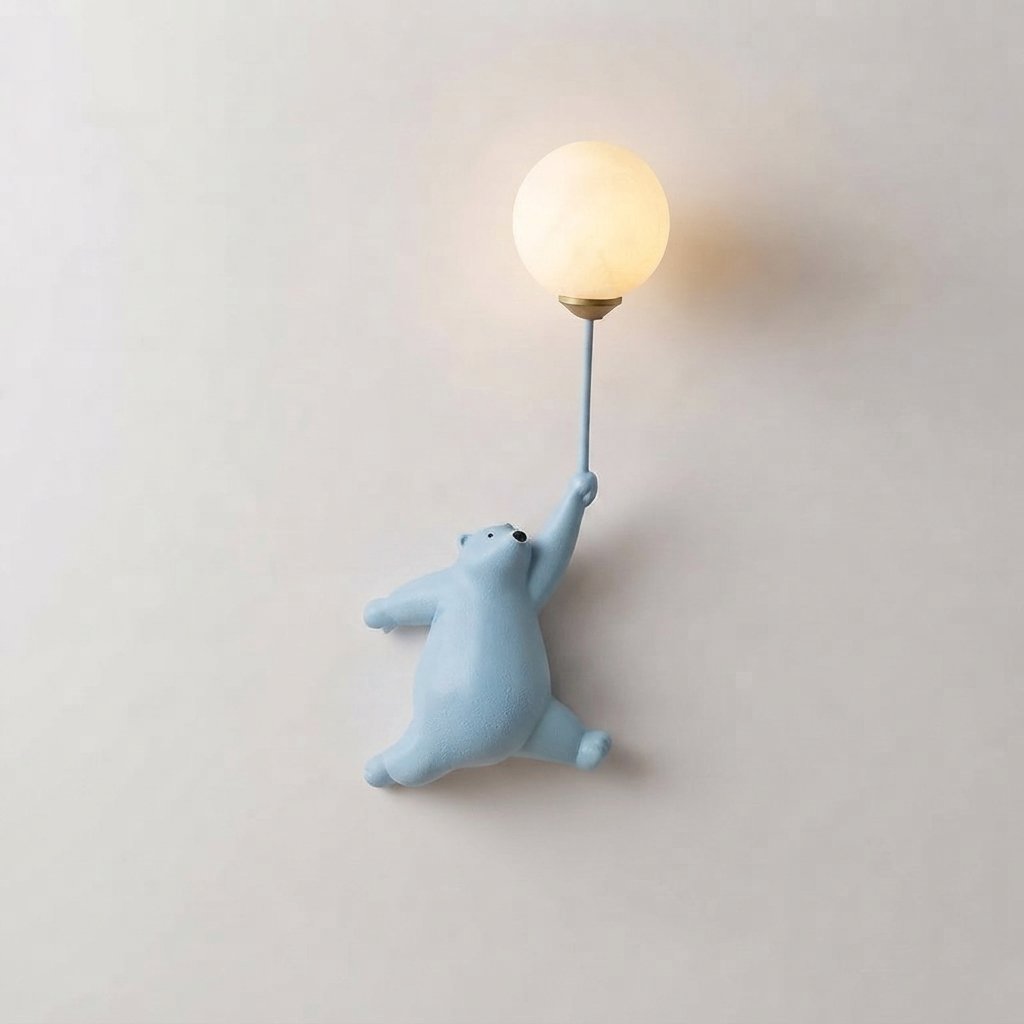 Bear Balloon Wall Lamp for Kids' Rooms — Blue Bear Right