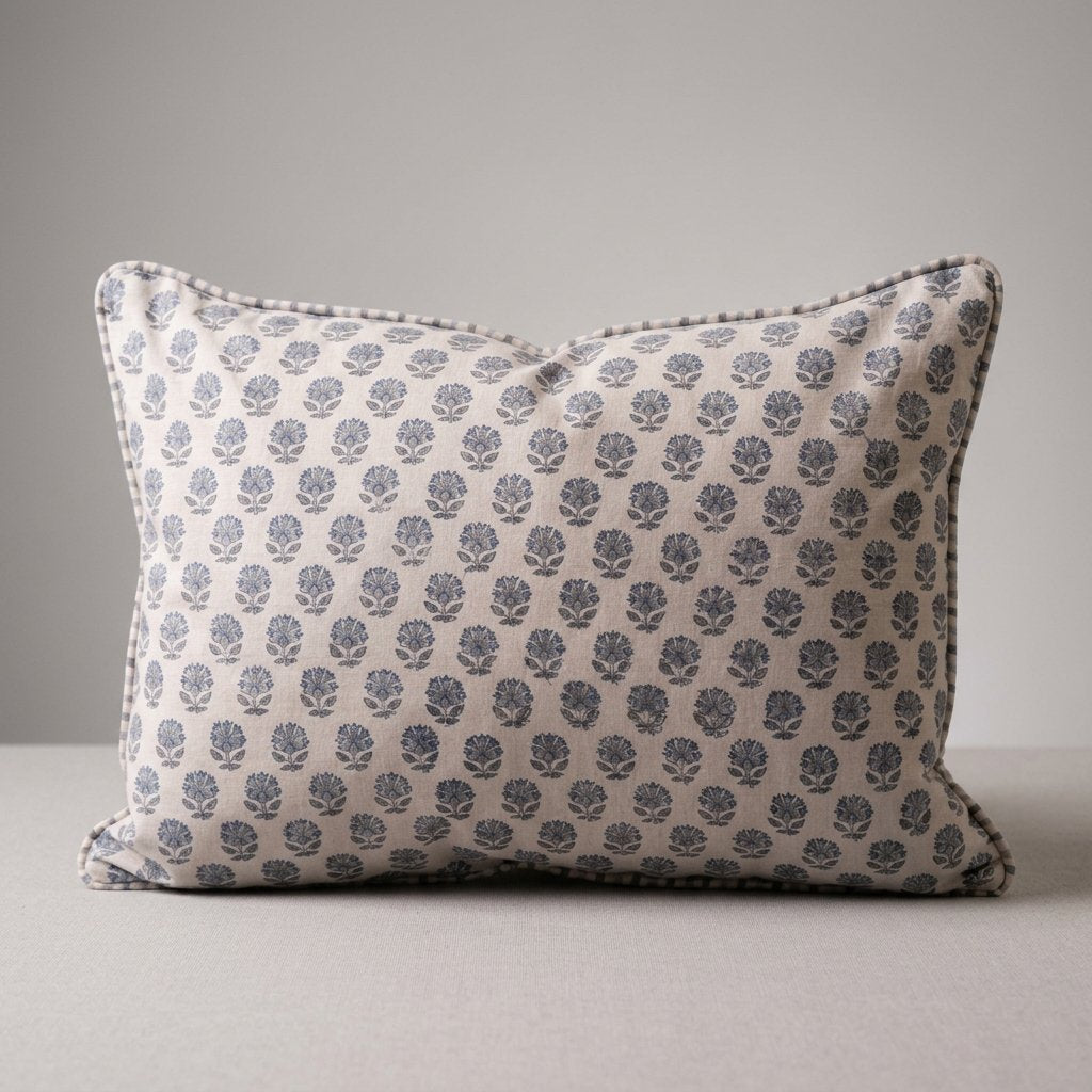 Block Print Cotton Cushion with Feather Pad, 2 Sizes — 30x50cm