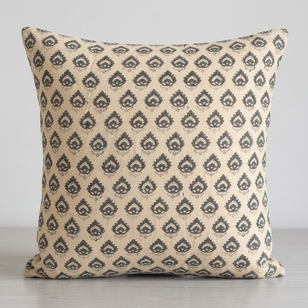Block-Print Kantha Bedspread, Dark Blue & Cream — Pillow Sham