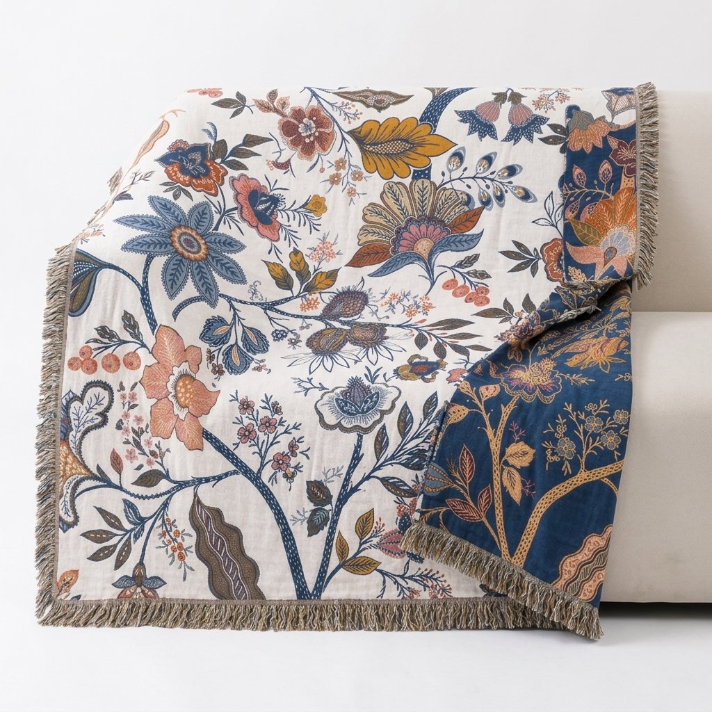 Botanical Tassel Throw – Reversible Double-Sided Cotton — 200x230cm
