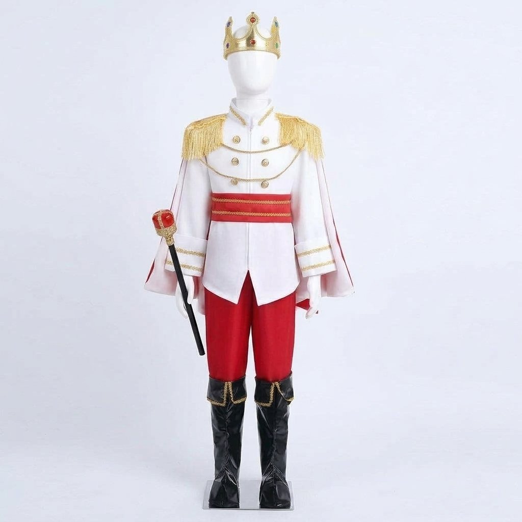 Boys' Royal Prince Costume Set with Crown, Scepter, Cape and Boot Covers — White Light