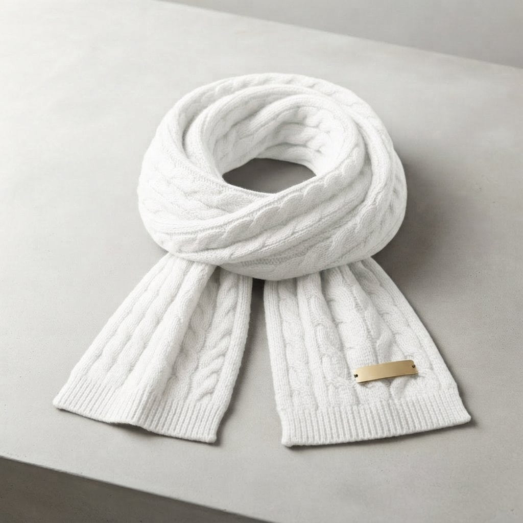 Cable Knit Winter Scarf, Unisex, Extra Long — White