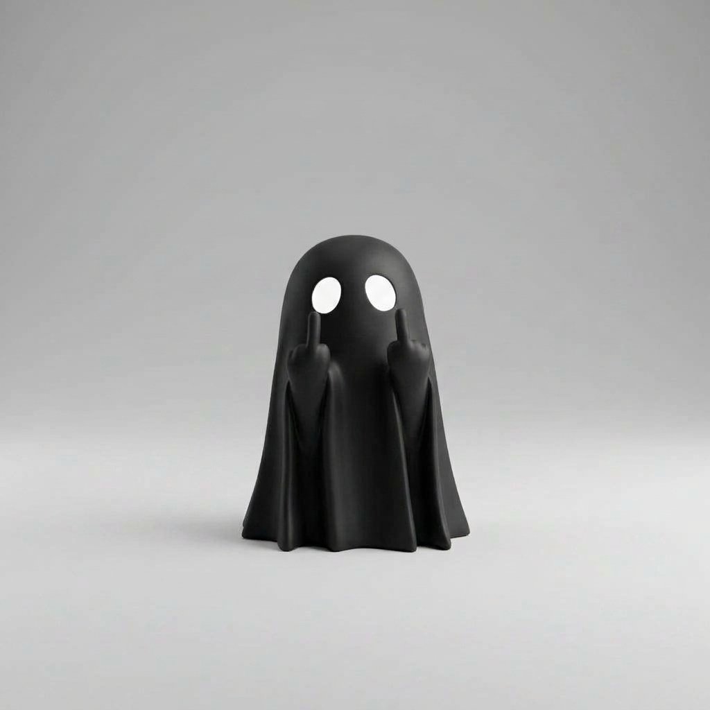 Cheeky Ghost Figurine with Middle Finger Gesture – Matte Resin Tabletop Decoration — Black