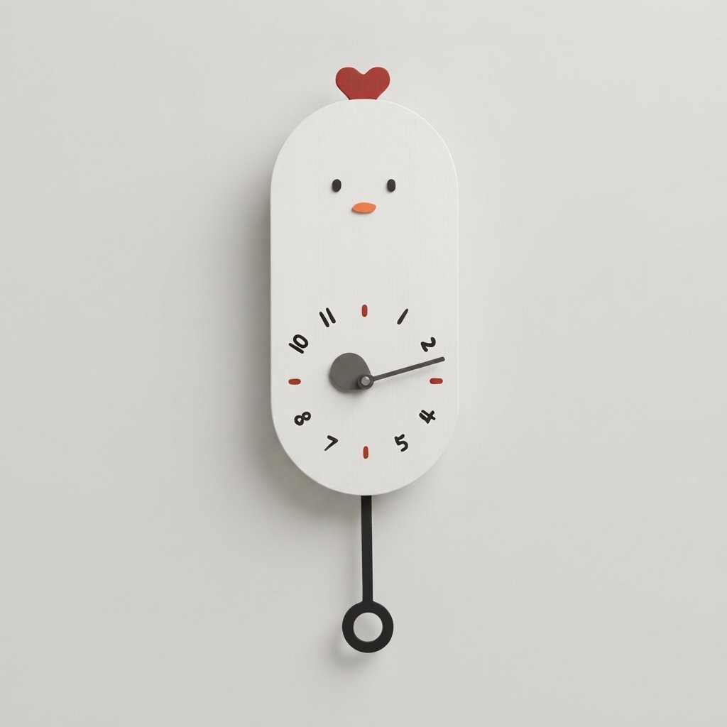 Chick Wall Clock with Pendulum, Silent Quartz Movement — White