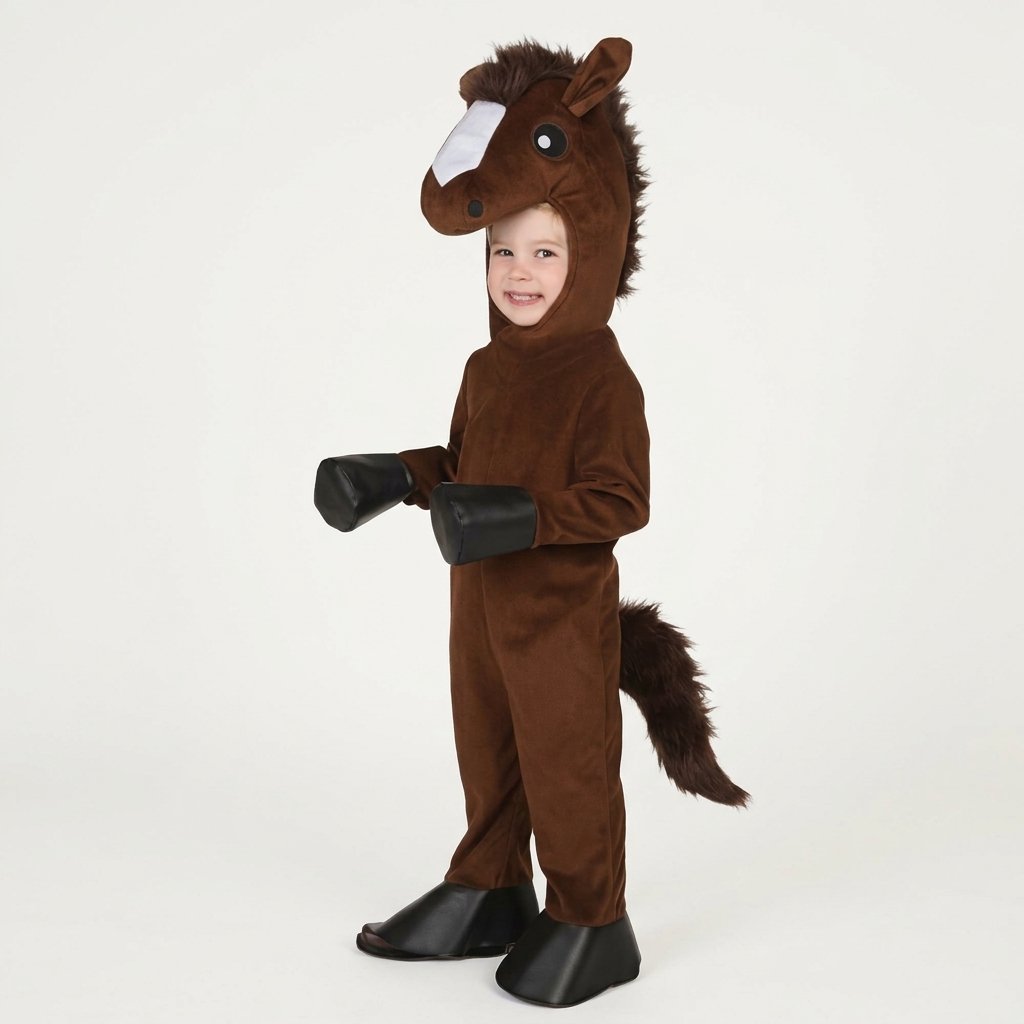 Children's Animal Horse Costume Set with Plush Hood, Jumpsuit, Mittens and Shoe Covers — Horse