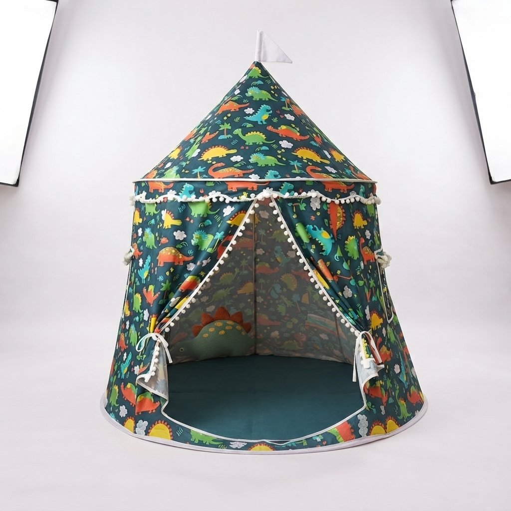 Children's Indoor Play Tent with Pom-Pom Detail — Dinosaur