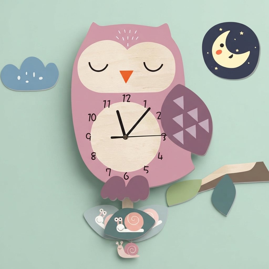Children's Pendulum Wall Clock with Animal Design — Owl