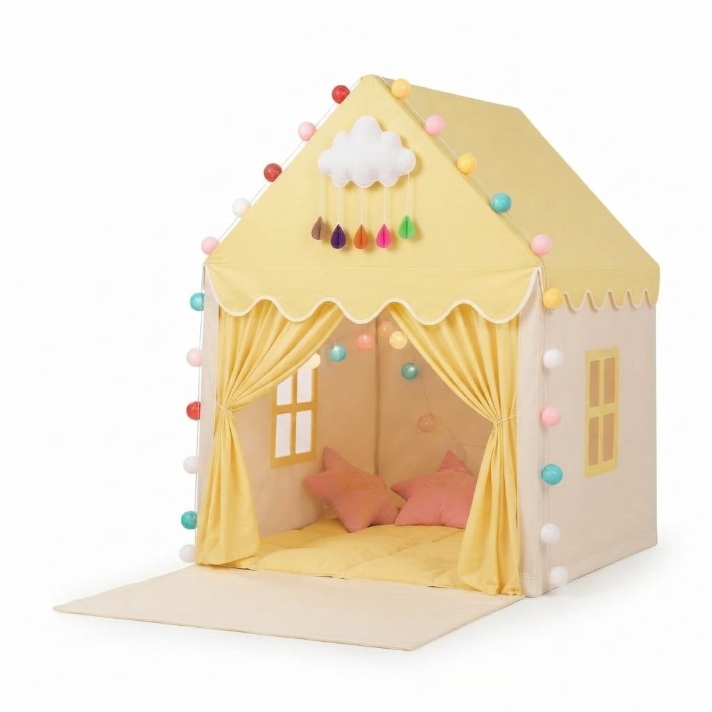 Children's Play House Tent with Padded Mat and Lights — Yellow
