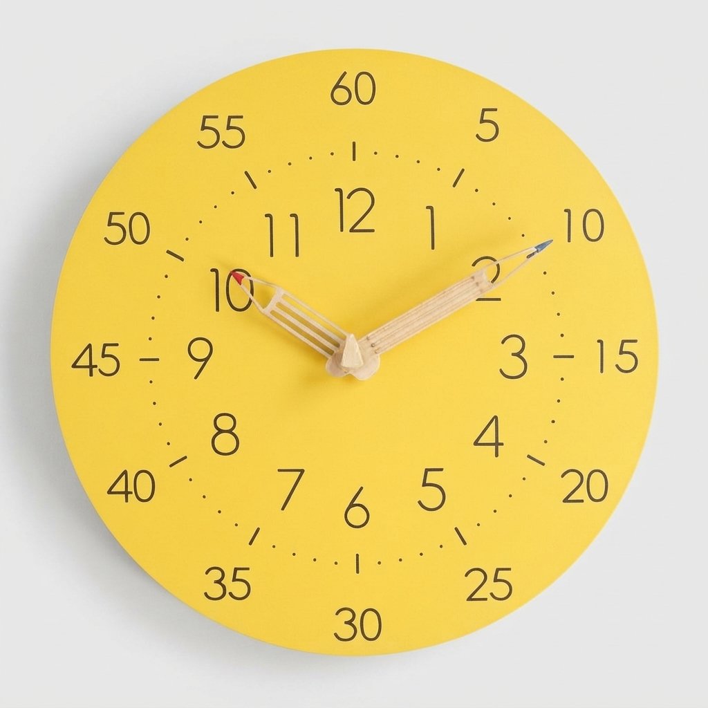 Children's Silent Learning Wall Clock with Pencil Hands, 30 cm — Yellow