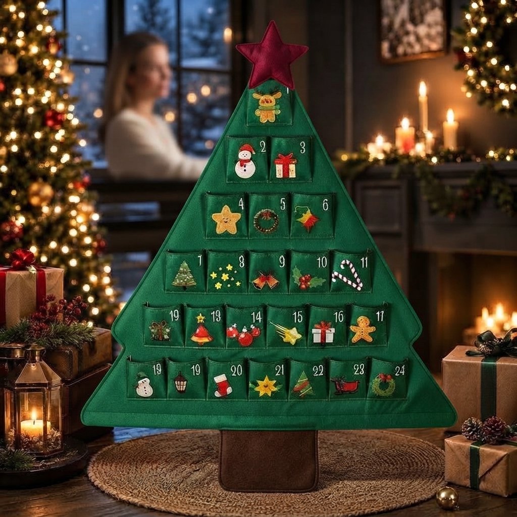 Christmas Tree Advent Calendar with 24 Pockets — Red Star