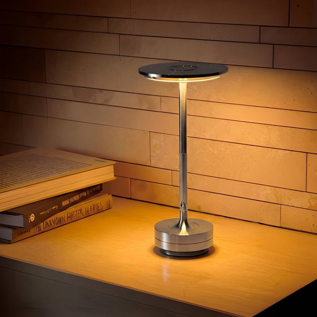 Cordless Touch Lamp with Warm LED Glow, Dimmable — Silver