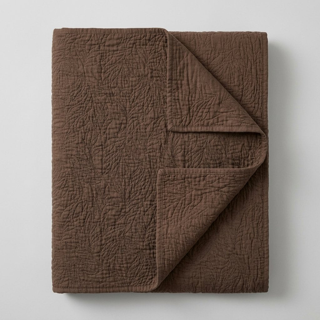 Cotton Leaf Throw Blanket, breathable 59x79 in — Cocoa
