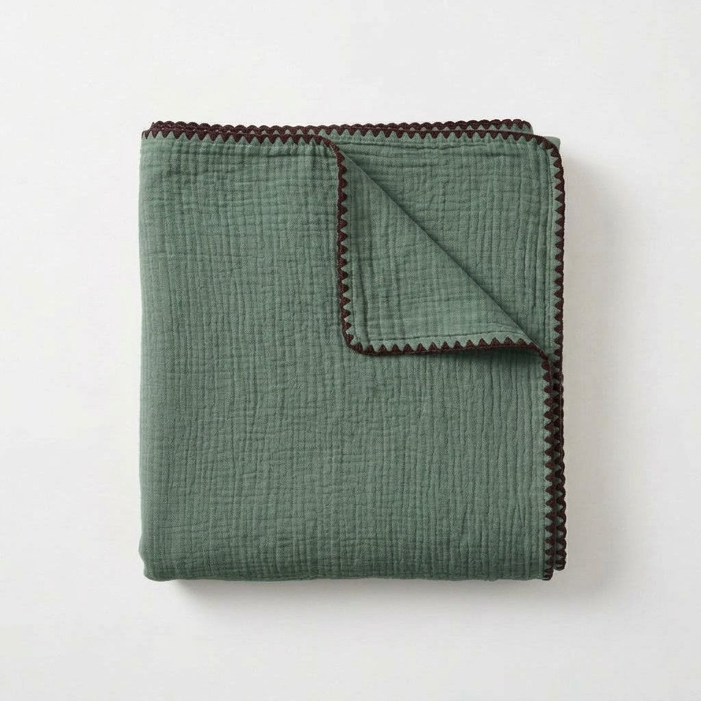 Cotton Muslin Throw Blanket – Lightweight, Breathable — Deep Fern