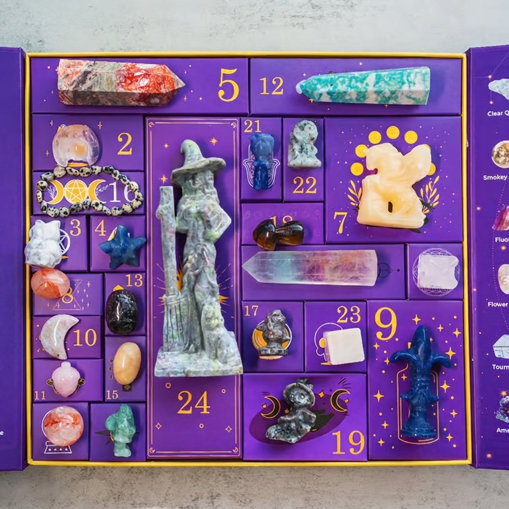 Crystal Advent Calendar with 24 Gemstones, Carved Figurines and Zodiac Reference Charts — 💓2 Sets (40% Off & Free Shipping)
