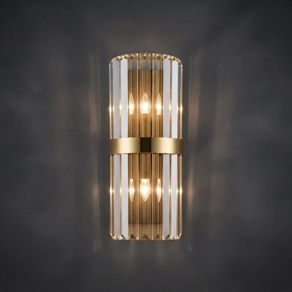 Crystal Wall Sconce with Gold or Black Steel Frame — Gold