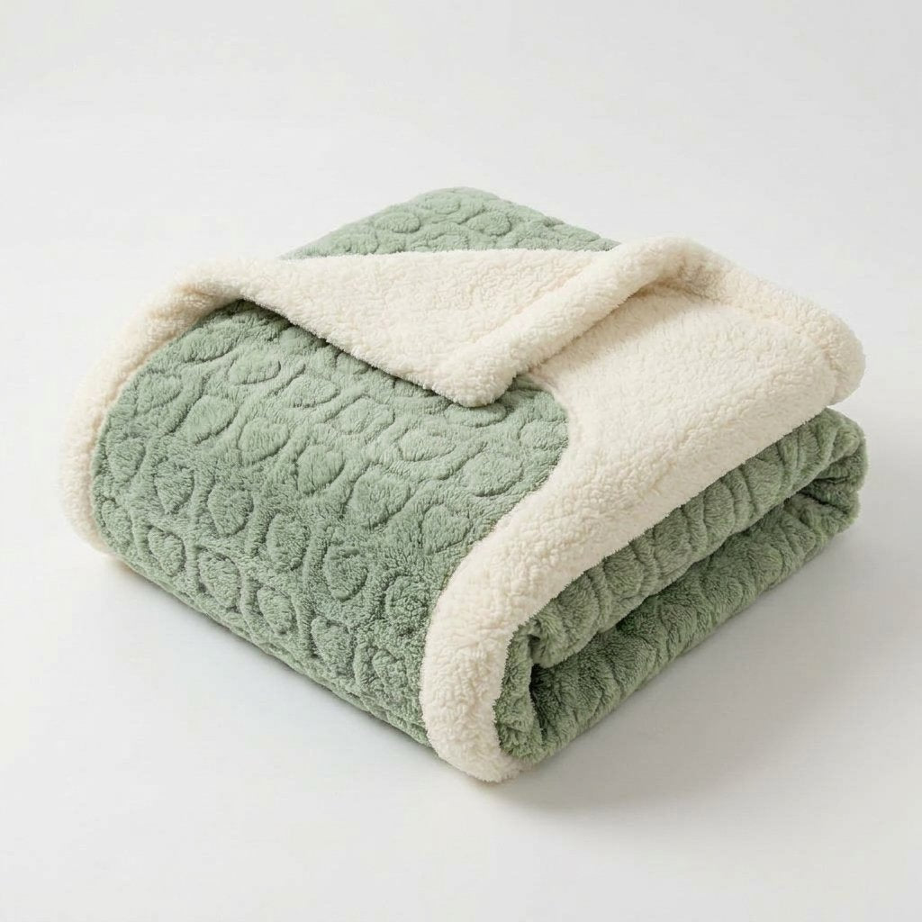 Double-Layer Berber Fleece Throw Blanket, Heart Texture — Fruit Green