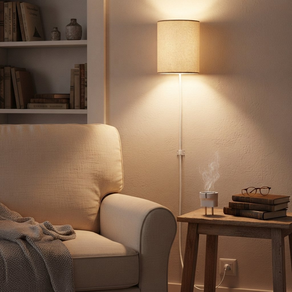 Fabric Drum Wall Light with Plug-In Cord, 3 Colour Modes — EU Plug
