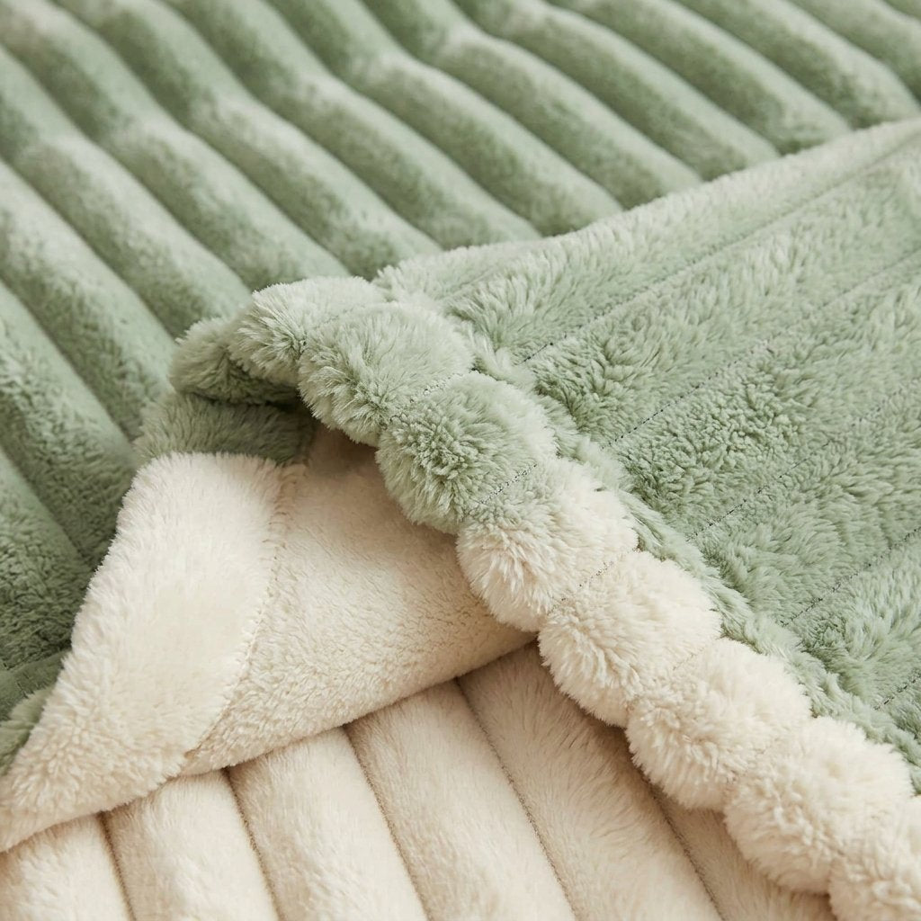 Faux Fur Fleece Blanket, Dual-Sided Plush Throw — Matcha Green