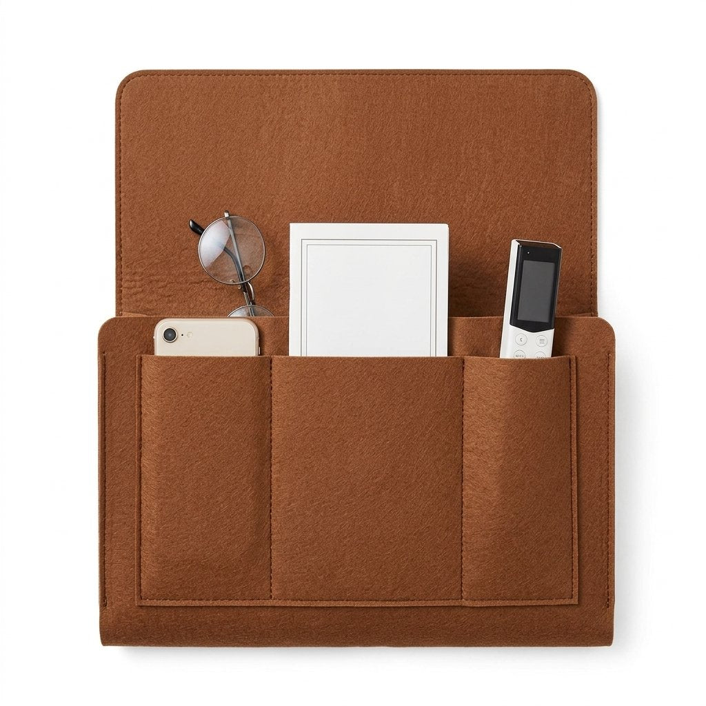 Felt Bedside Organiser with Multiple Pockets — Chestnut