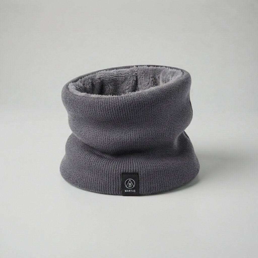 Fleece-Lined Knitted Snood Neck Warmer, One Size — Grey