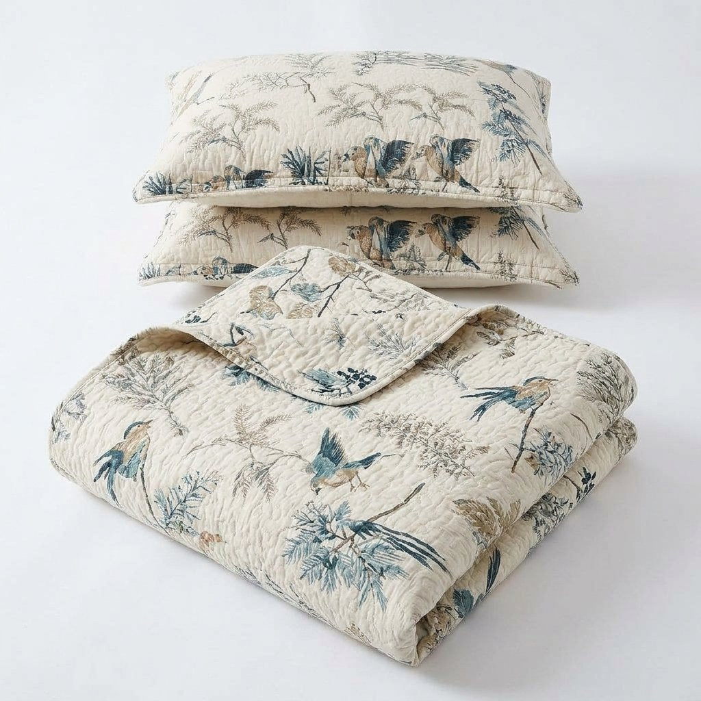 Floral Cotton Quilted Coverlet Set with 2 Pillowcases — 98" x 106" + 2 pillowcases
