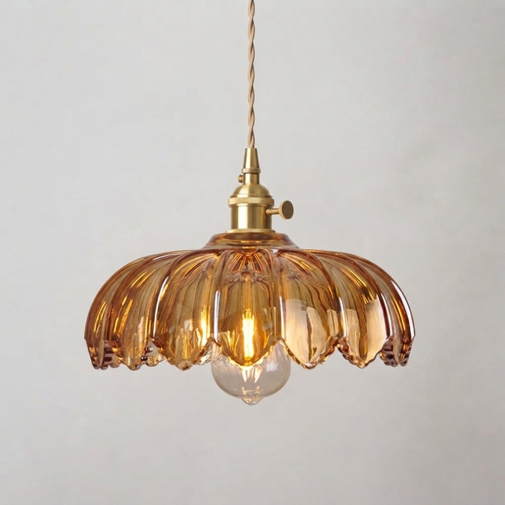 Floral Glass Pendant Light with Brass Fitting — Gold