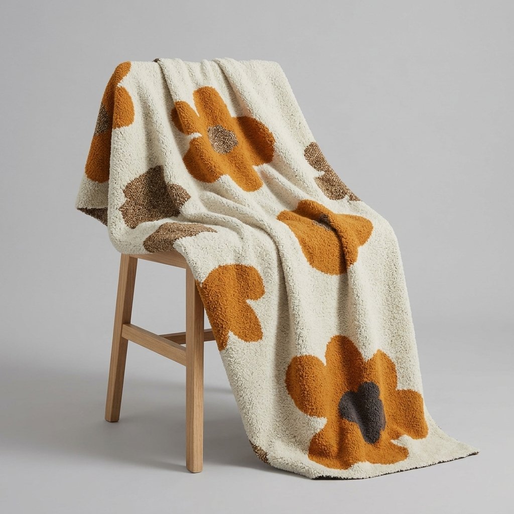 Floral Knitted Throw Blanket – Soft Bouclé, 47×59 in — Citrus Orange