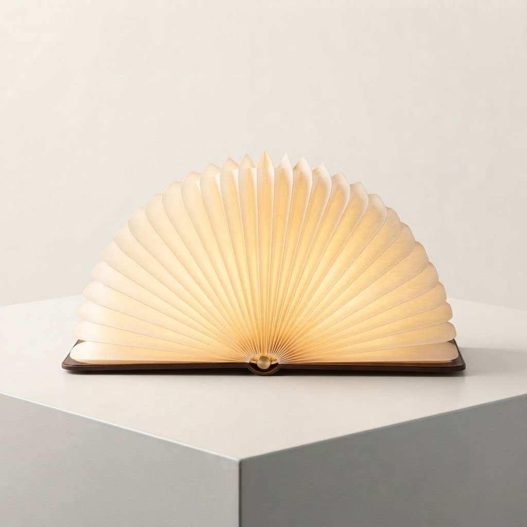 Foldable Book Lamp, Rechargeable with 3 Light Modes — Brown