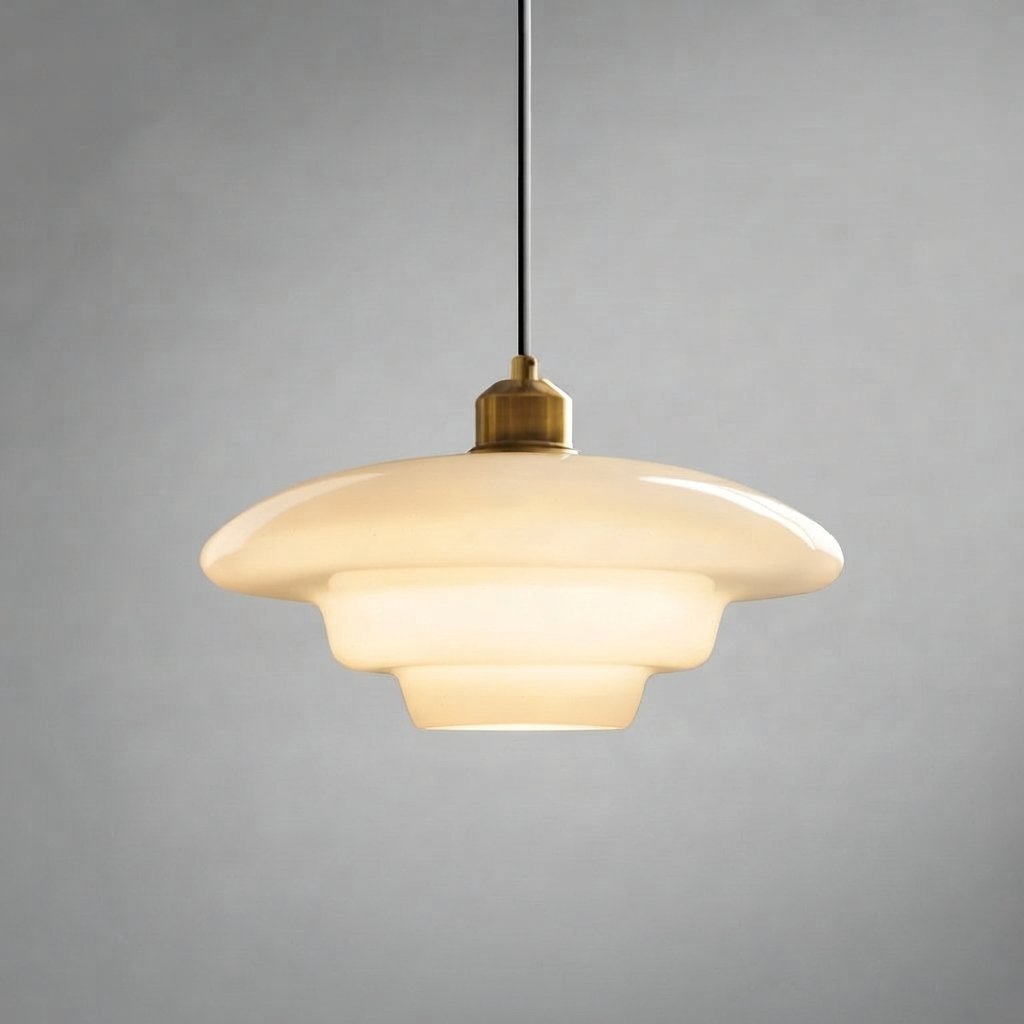 Glass Pendant Light, Mid-Century Tiered Shade, Three Shapes — B