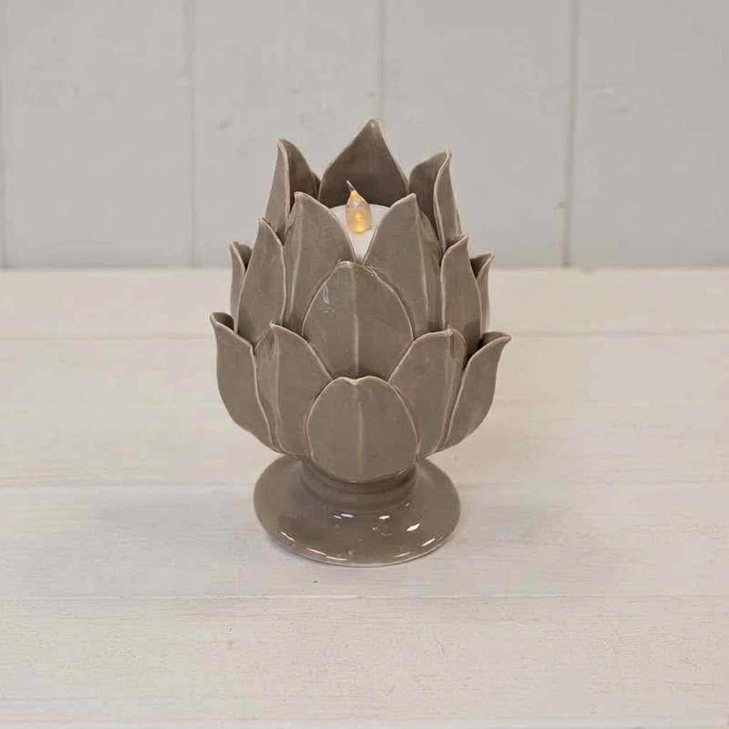 Glazed Artichoke Ceramic Tealight Holder — Brown