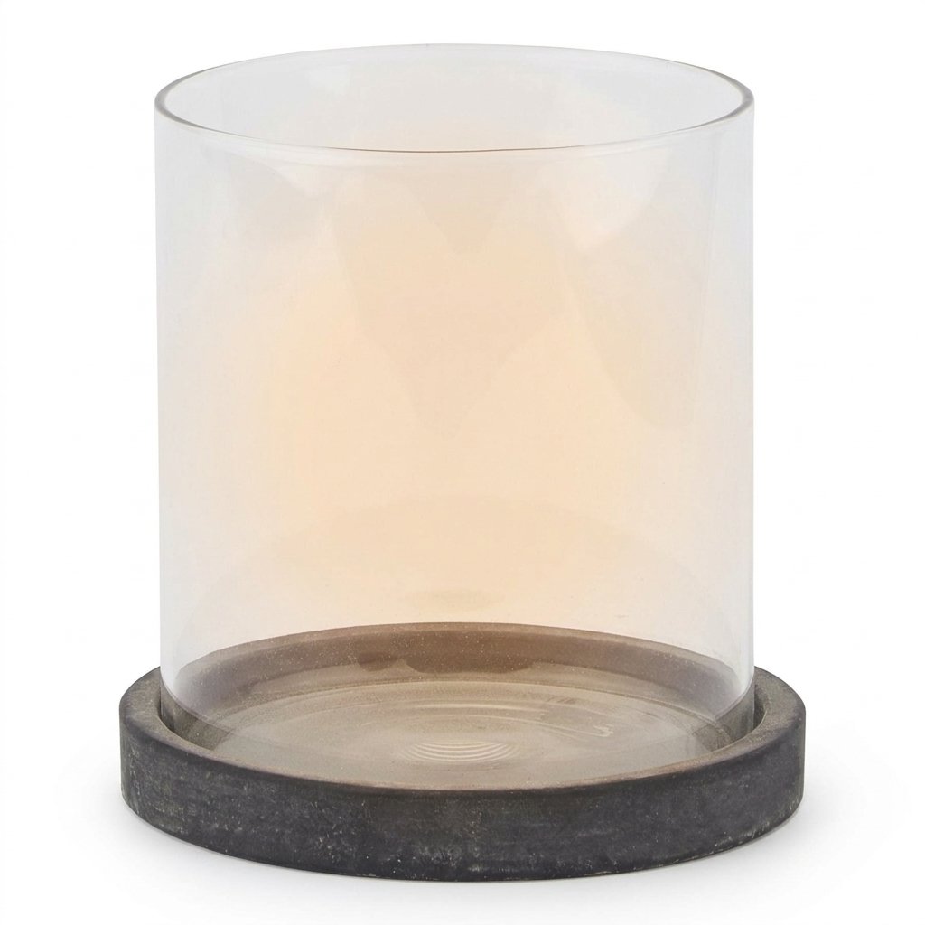 Grey Hurricane Lantern with Concrete Base, 2 Sizes — Small