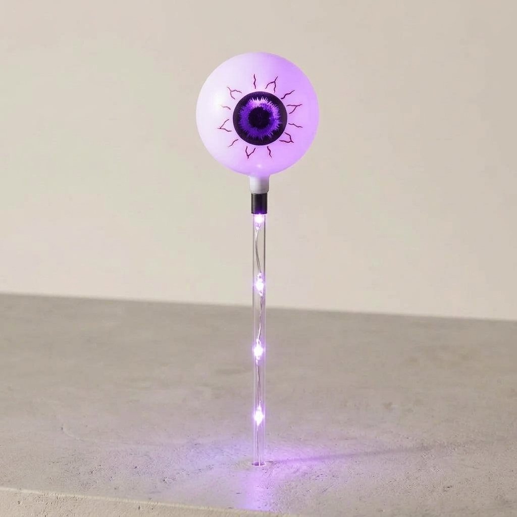 Halloween Eyeball Solar or Battery Garden Stake Lights with LED Illuminated Stakes – Set of 6 — Purple Light