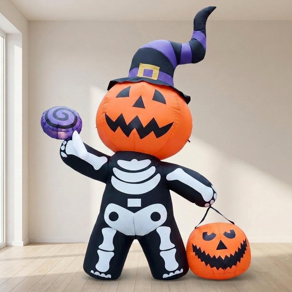 Halloween Inflatable Pumpkin Skeleton with LED Lights – 6 ft Outdoor Decoration — US Type