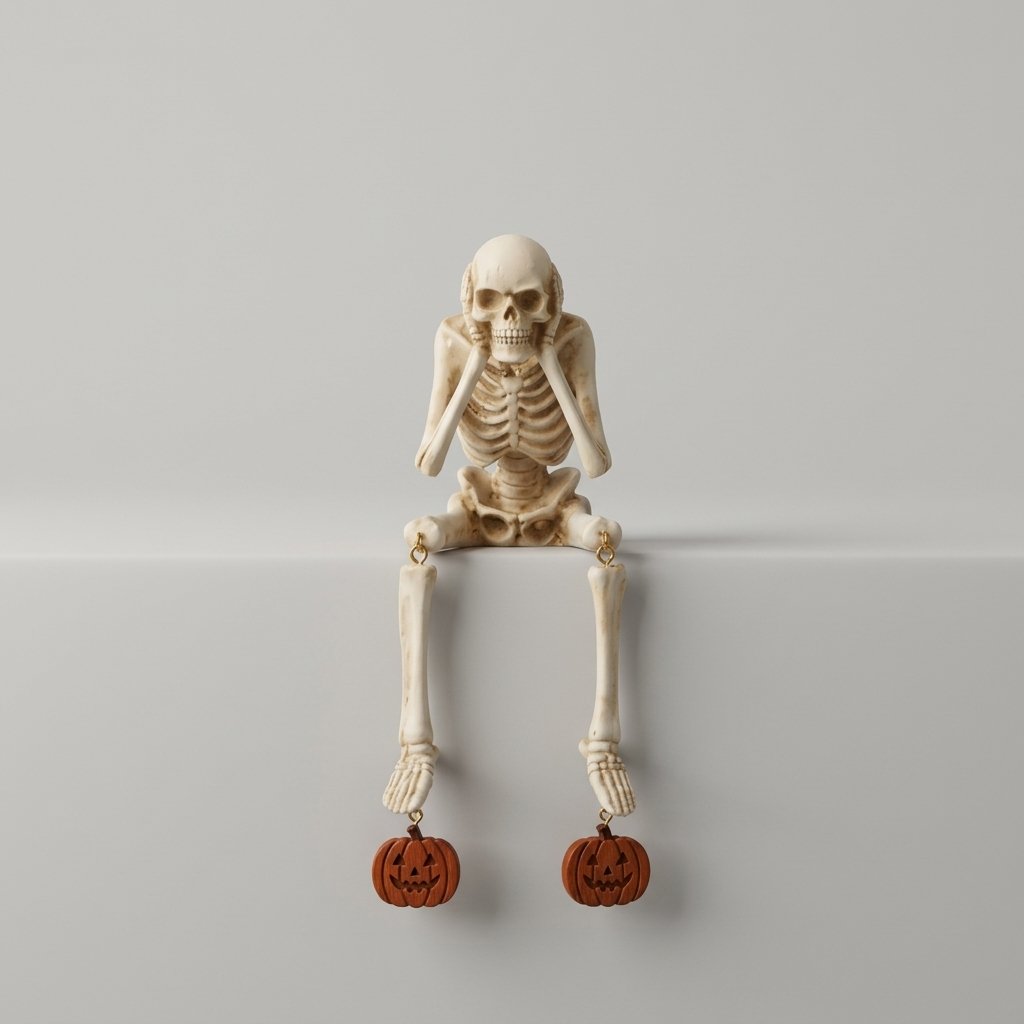 Halloween Skeleton Shelf Sitter Figurine with Dangling Legs and Poseable Joints — B
