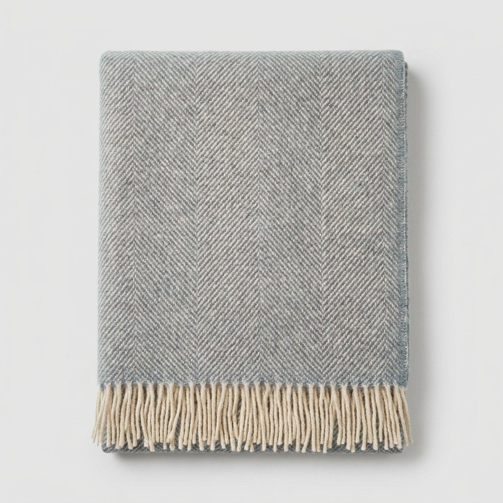 Herringbone Pure Wool Throw in Four Colours — Duck Egg